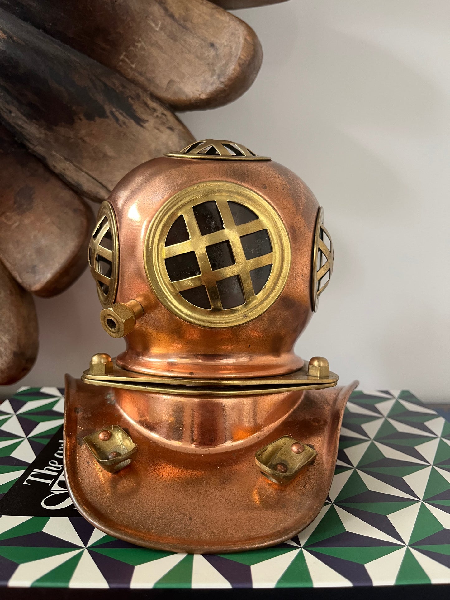 Miniature Vintage-Style Copper Diving Helmet Replica