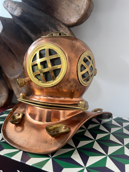 Miniature Vintage-Style Copper Diving Helmet Replica
