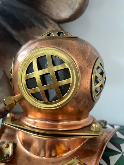 Miniature Vintage-Style Copper Diving Helmet Replica