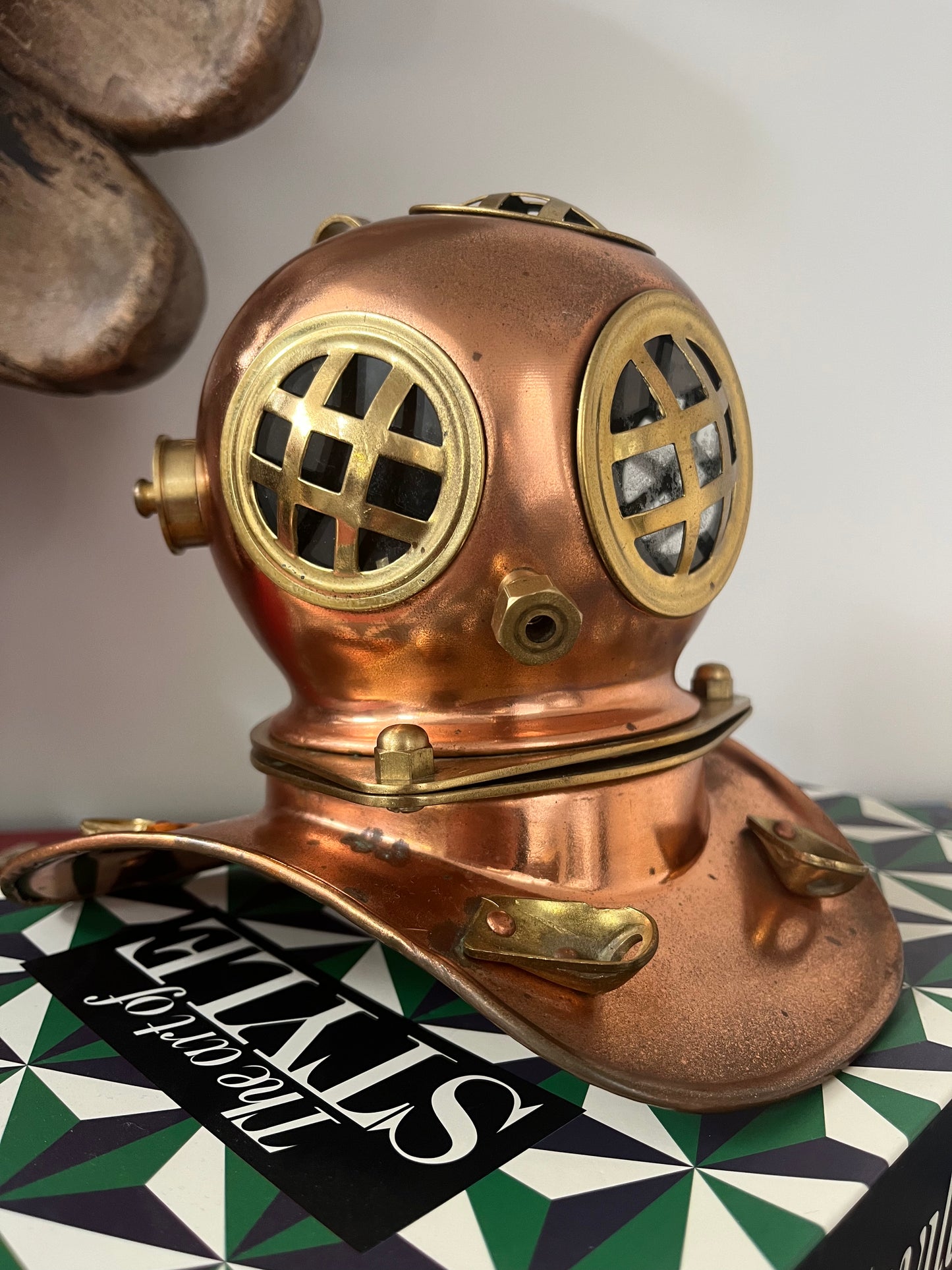 Miniature Vintage-Style Copper Diving Helmet Replica