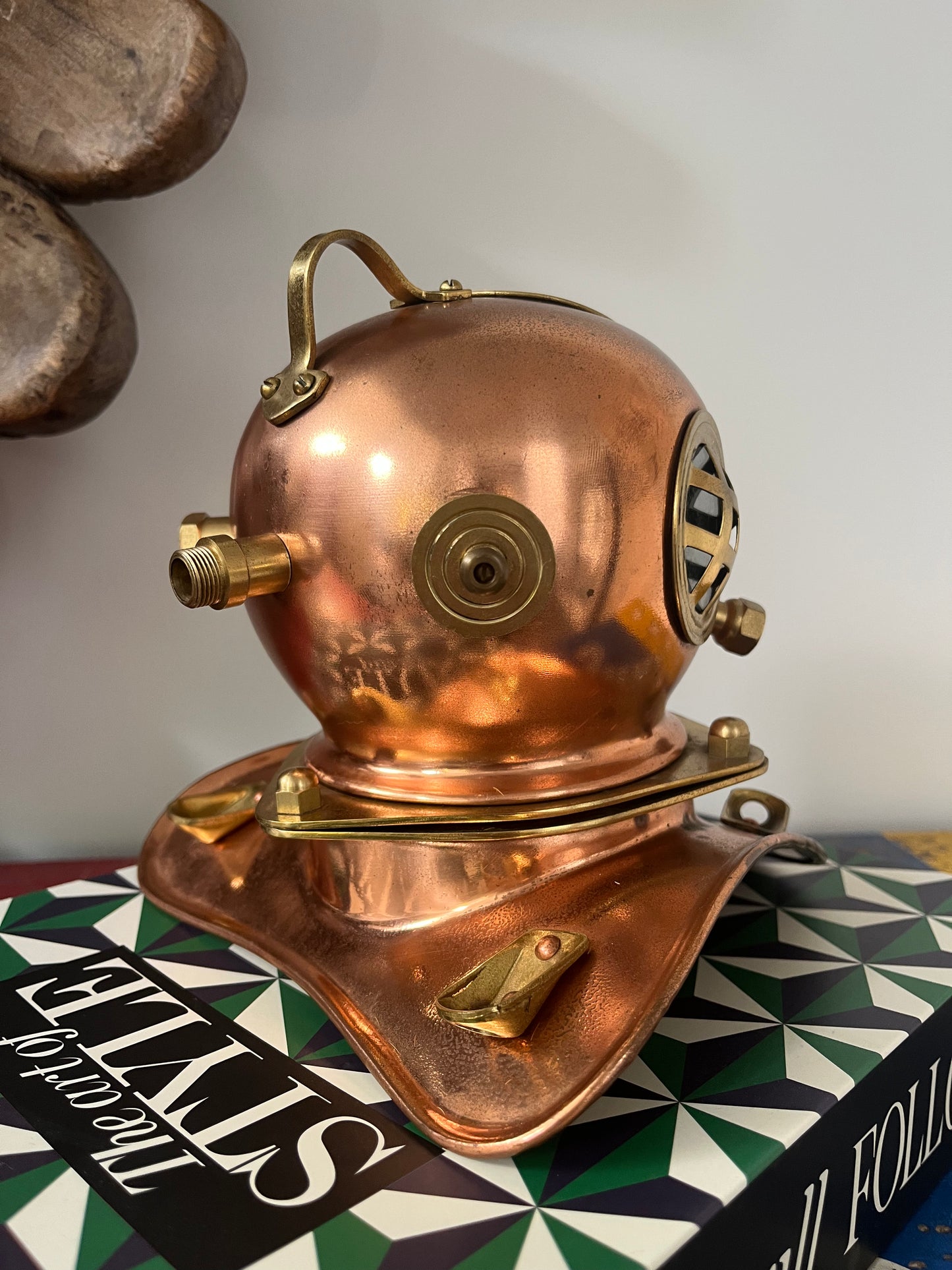 Miniature Vintage-Style Copper Diving Helmet Replica