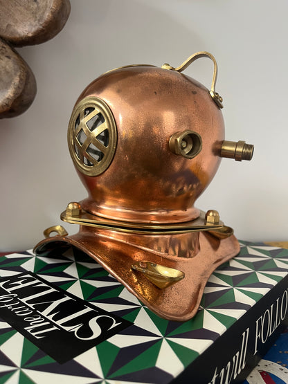 Miniature Vintage-Style Copper Diving Helmet Replica
