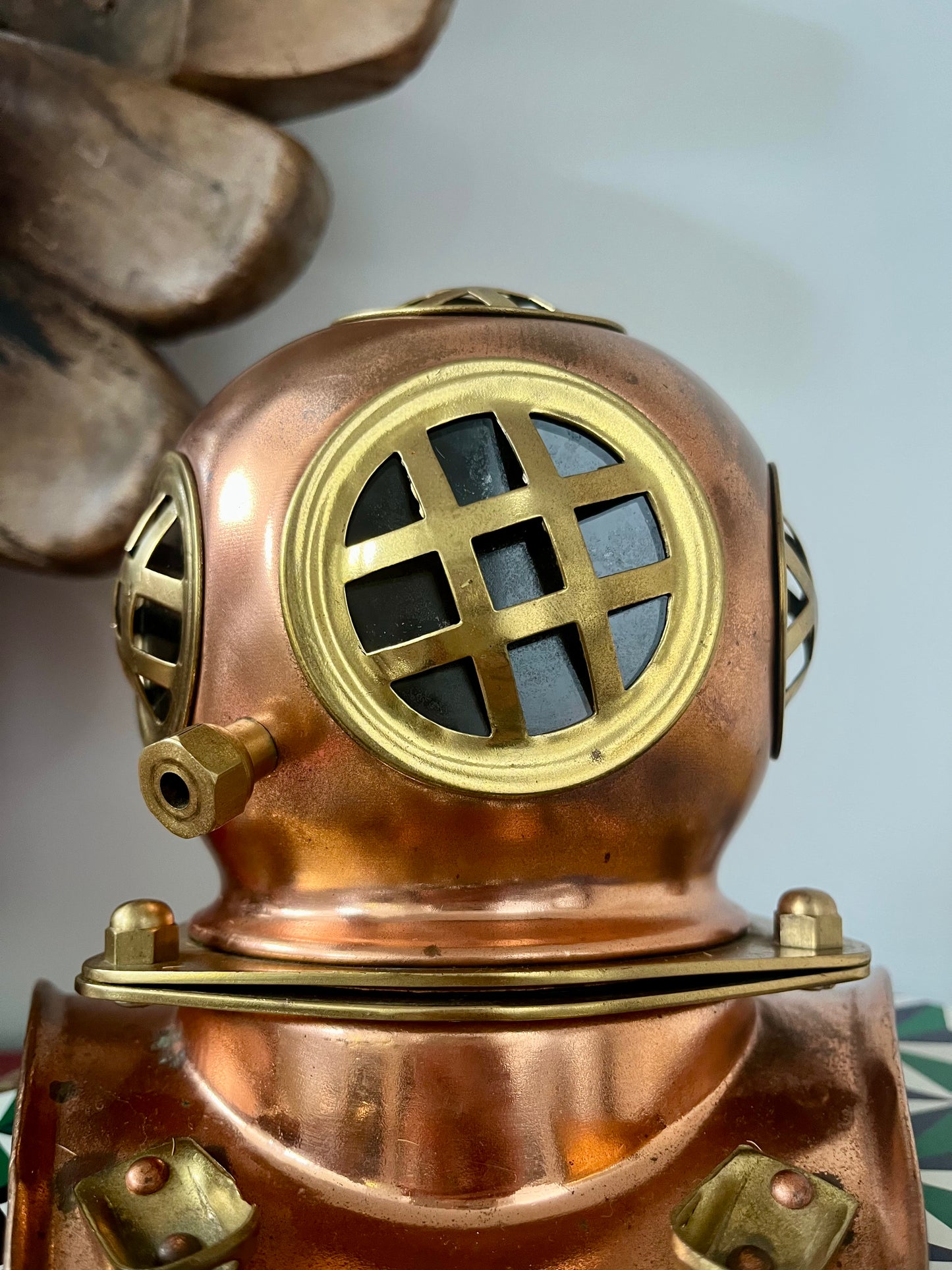 Miniature Vintage-Style Copper Diving Helmet Replica