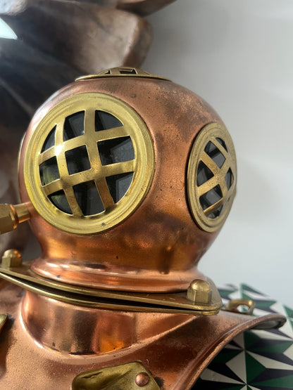 Miniature Vintage-Style Copper Diving Helmet Replica