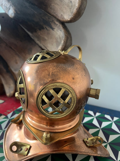 Miniature Vintage-Style Copper Diving Helmet Replica