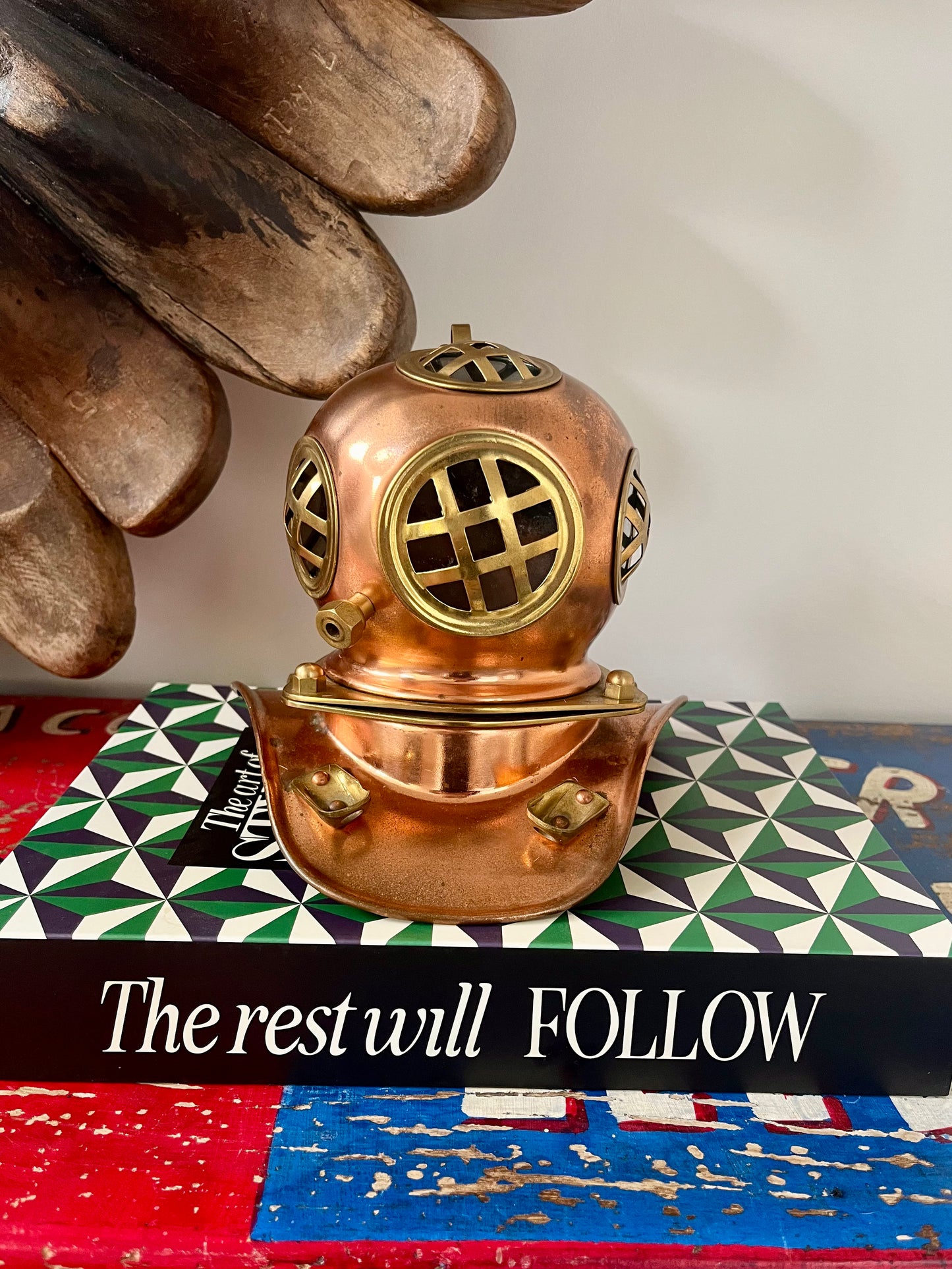 Miniature Vintage-Style Copper Diving Helmet Replica