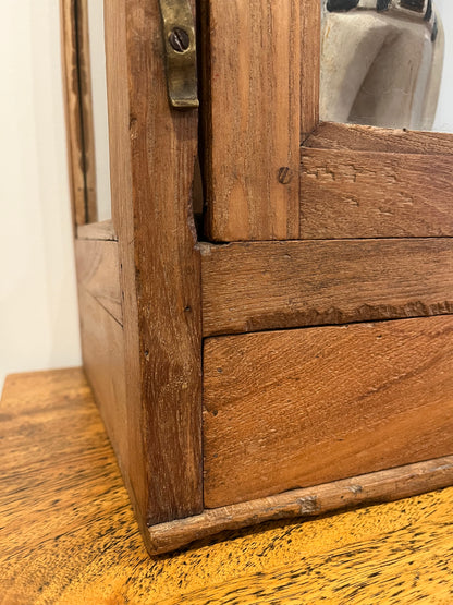 Vintage Wooden Display Cabinet with Wooden Figurine