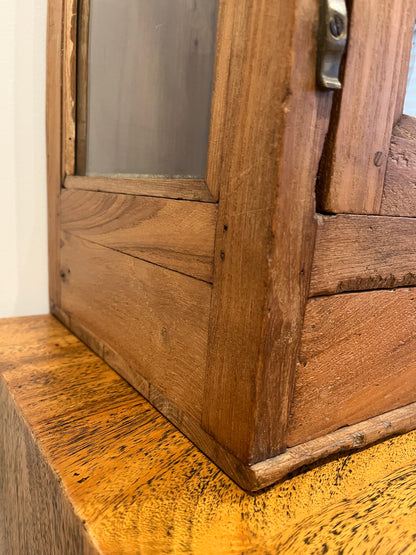 Vintage Wooden Display Cabinet with Wooden Figurine