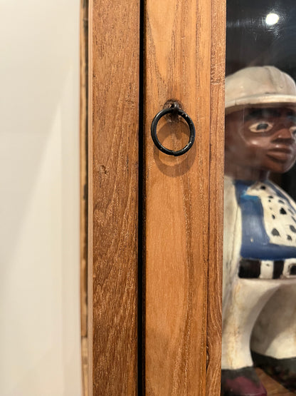 Vintage Wooden Display Cabinet with Wooden Figurine