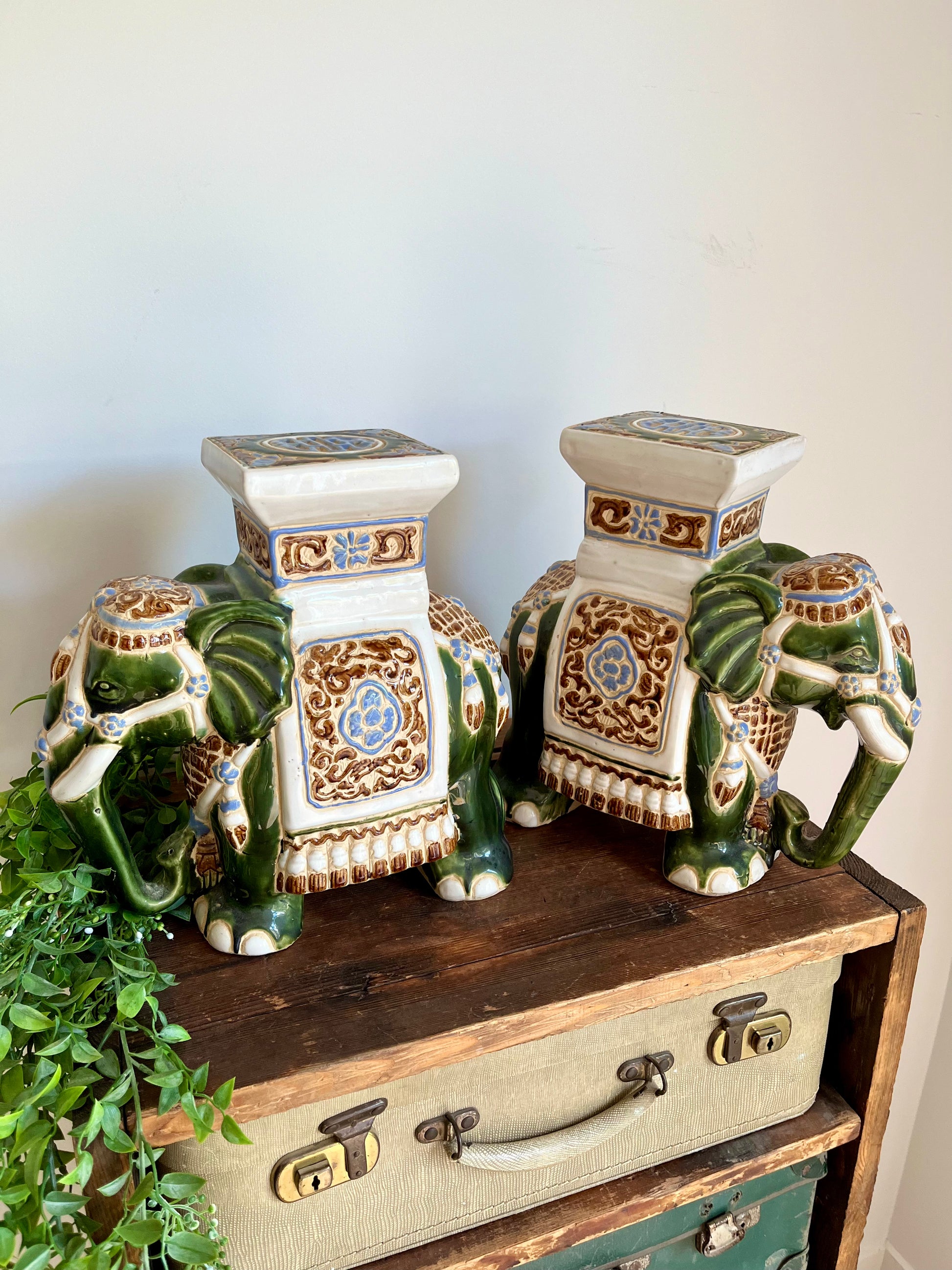 elephant pot plant stand Pair of Ceramic Elephant Pot Stands – Vibrant Villa