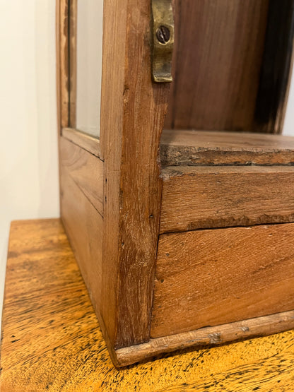 Vintage Wooden Display Cabinet with Wooden Figurine