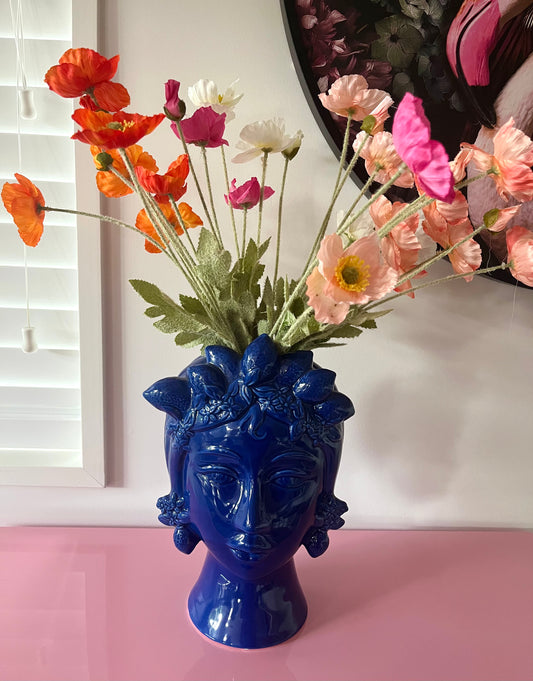Blue Ceramic Head Vase