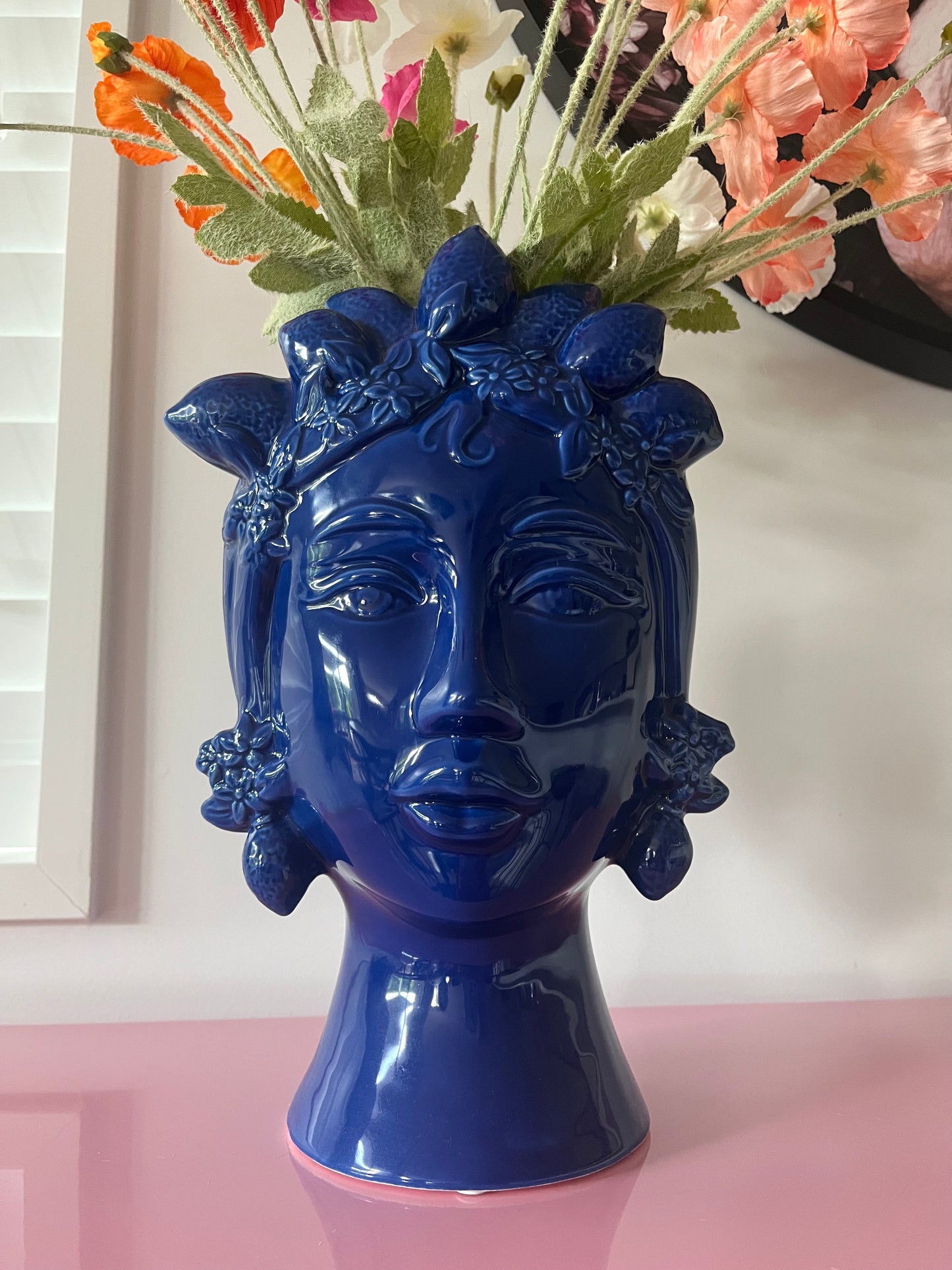 Blue Ceramic Head Vase