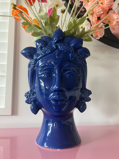 Blue Ceramic Head Vase