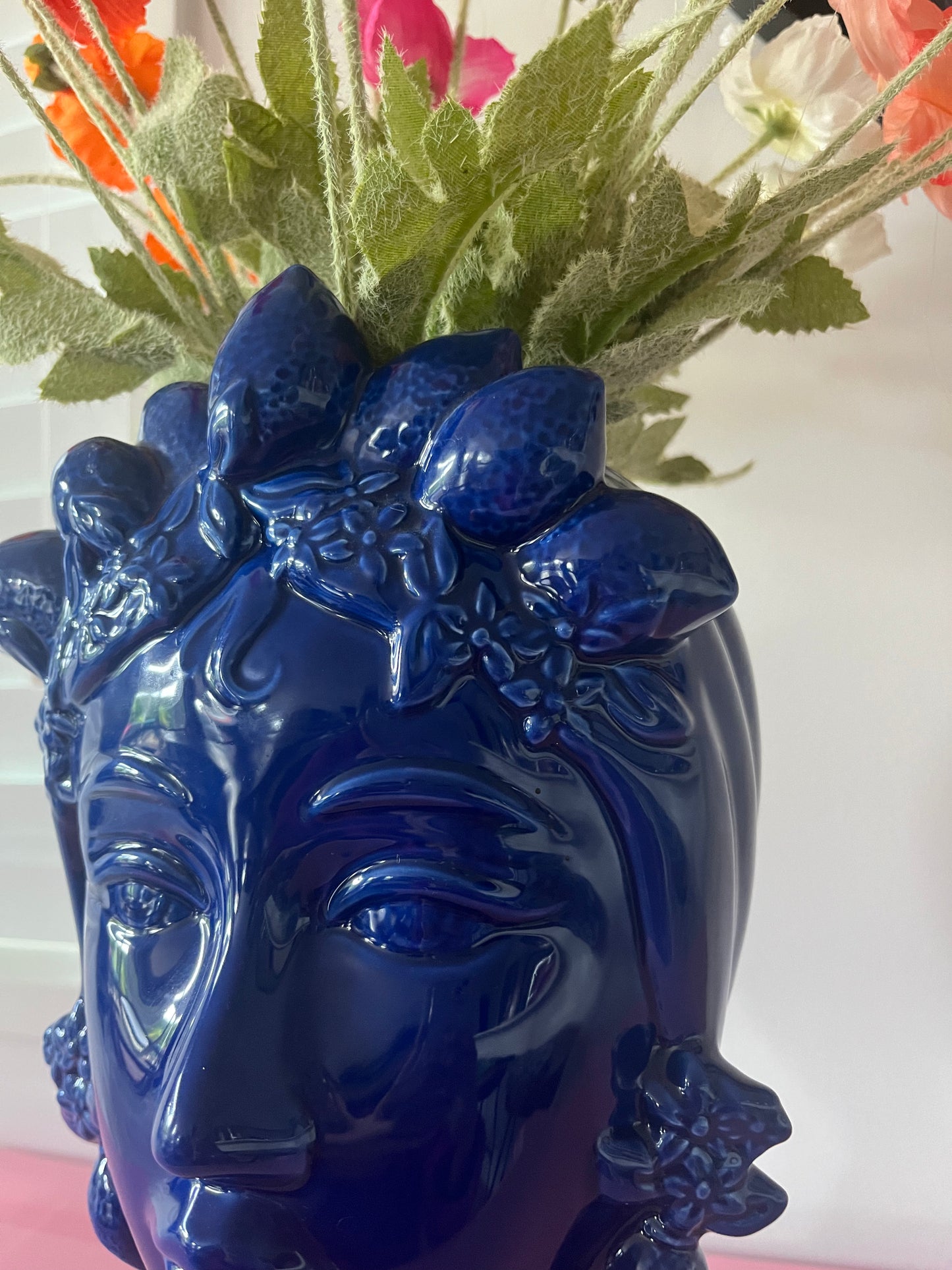 Blue Ceramic Head Vase