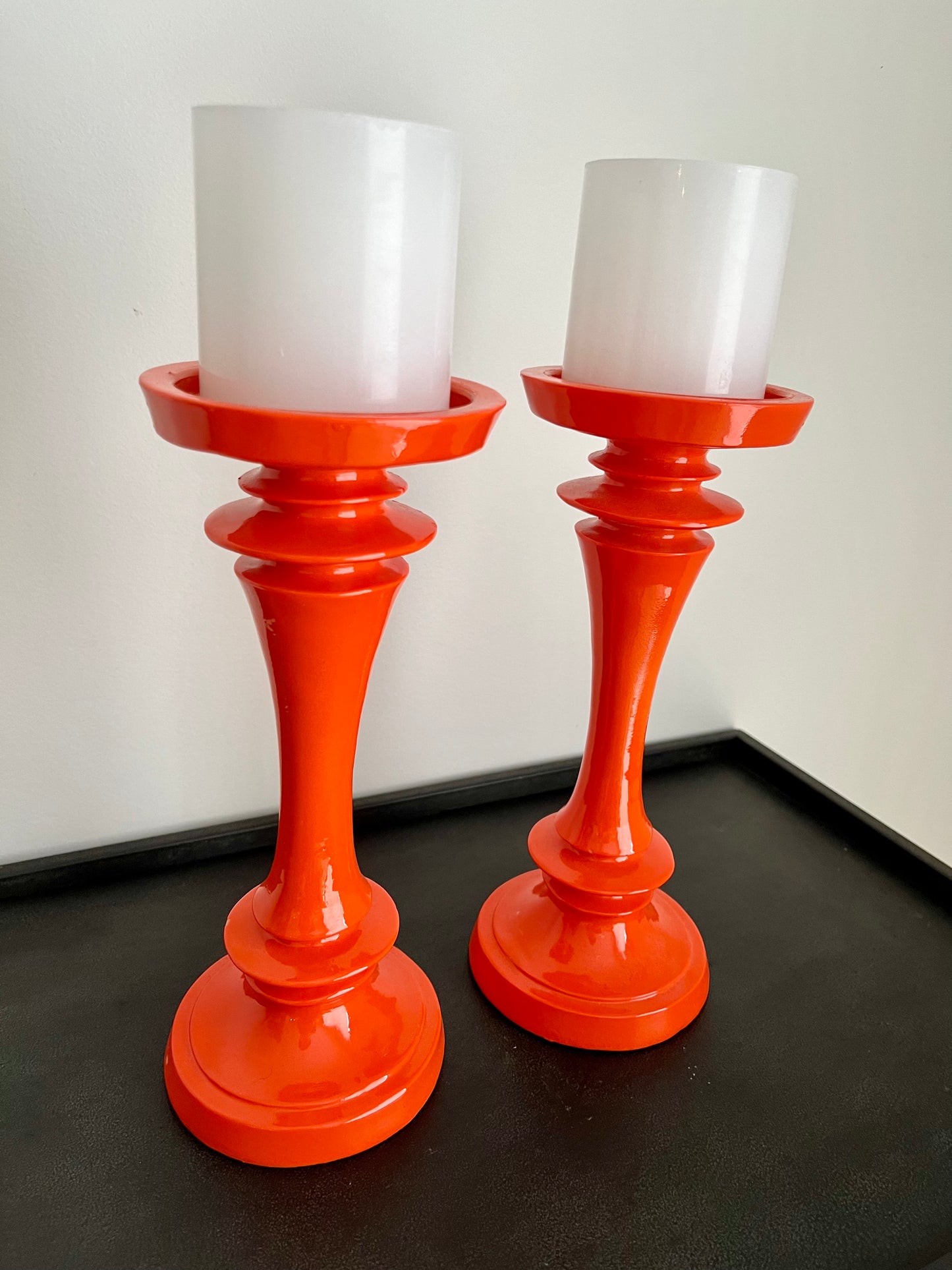 Funky Pair of  Orange Candle Holders