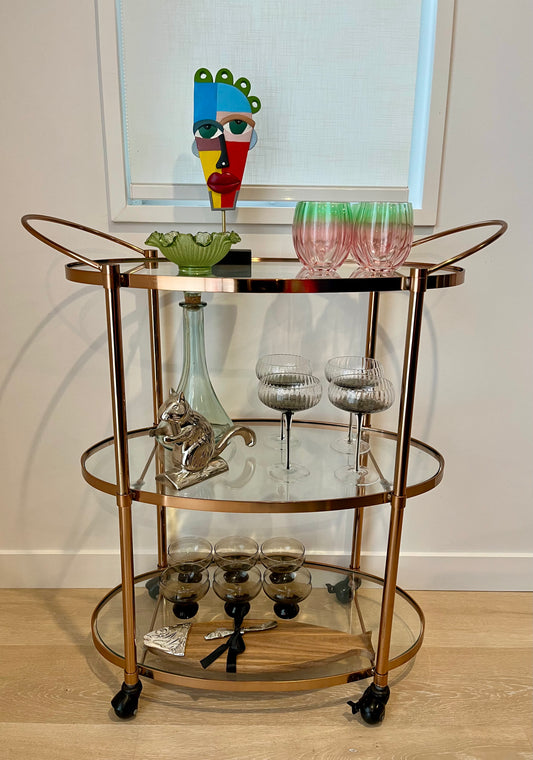 Beautifully Curated Rose Gold Bar Cart
