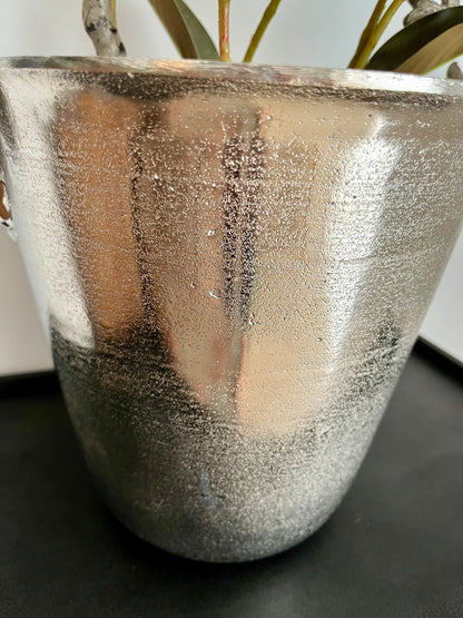 Le Forge Silver Champagne Bucket With Faux Magnolia Plant