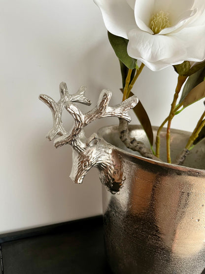 Le Forge Silver Champagne Bucket With Faux Magnolia Plant