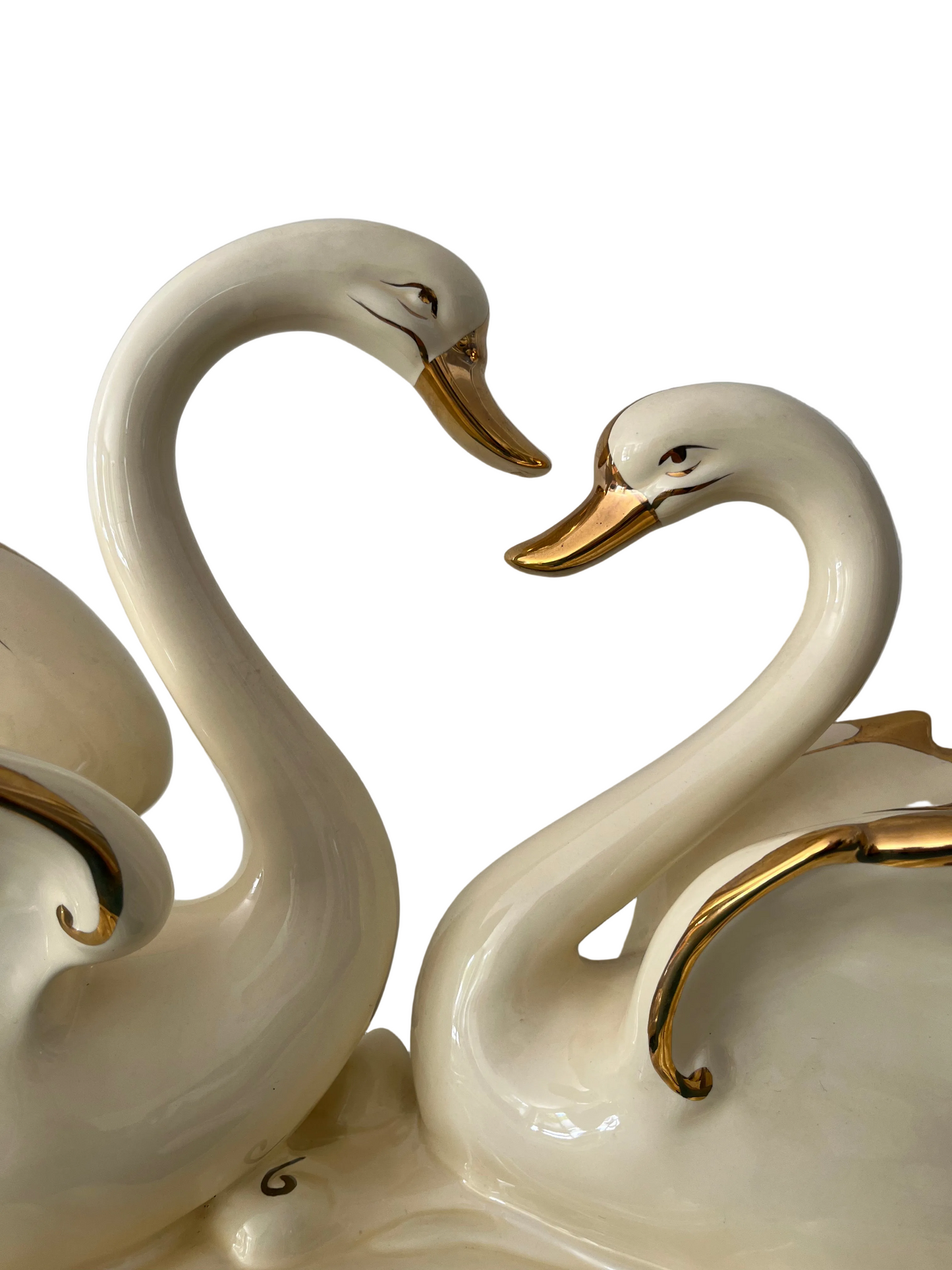 Large Vintage Porcelain Double Swan Figurine Centerpiece
