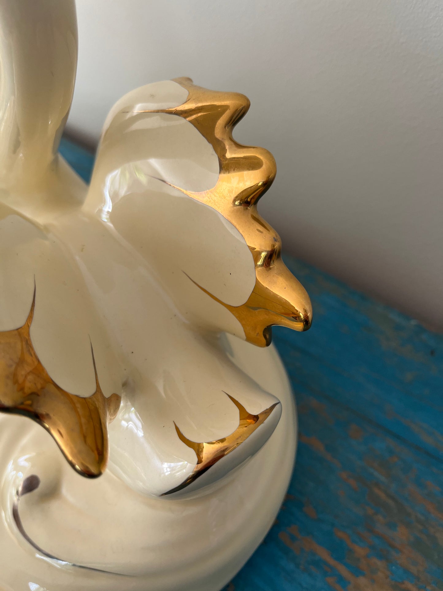 Large Vintage Porcelain Double Swan Figurine Centerpiece