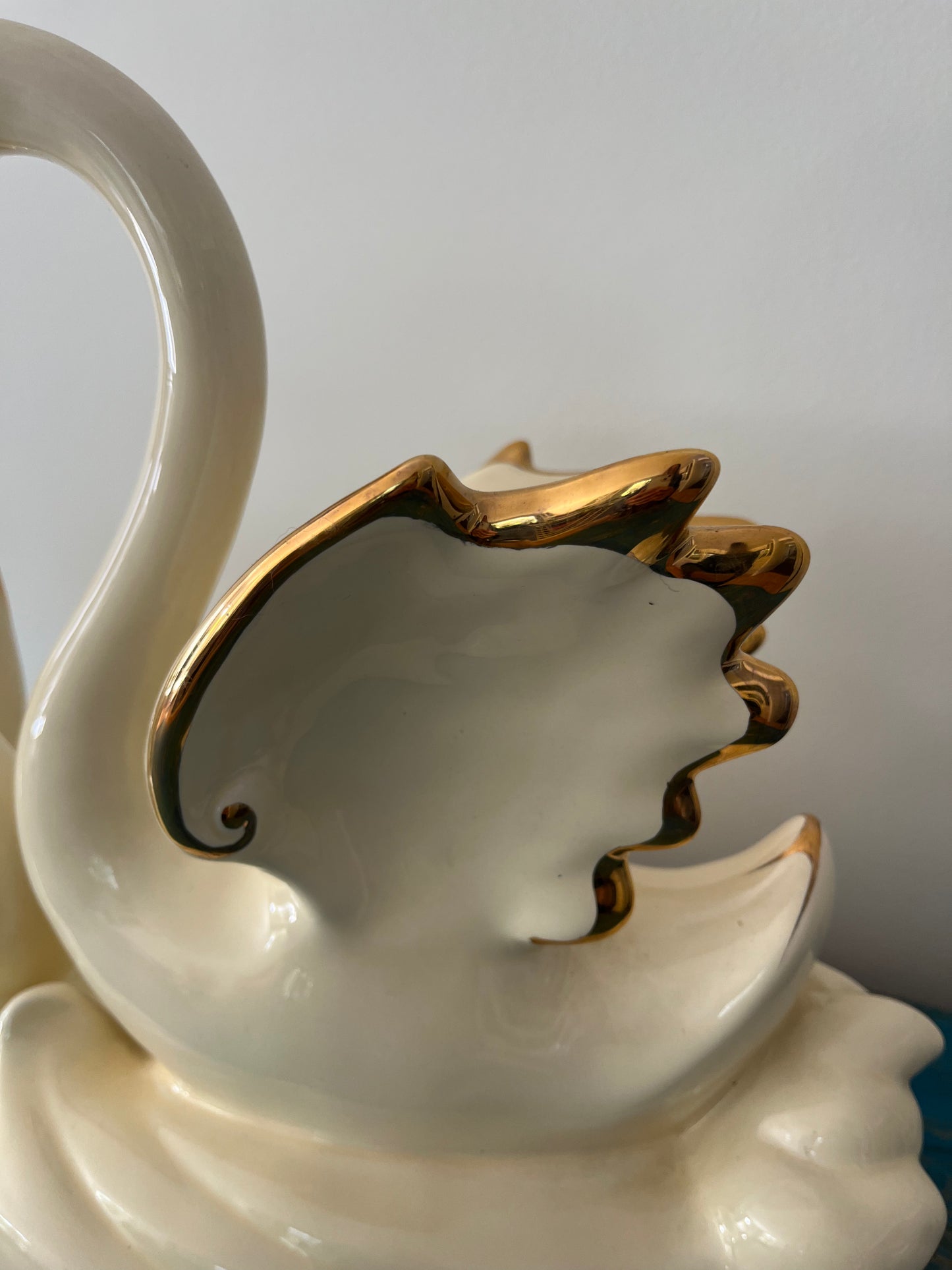 Large Vintage Porcelain Double Swan Figurine Centerpiece