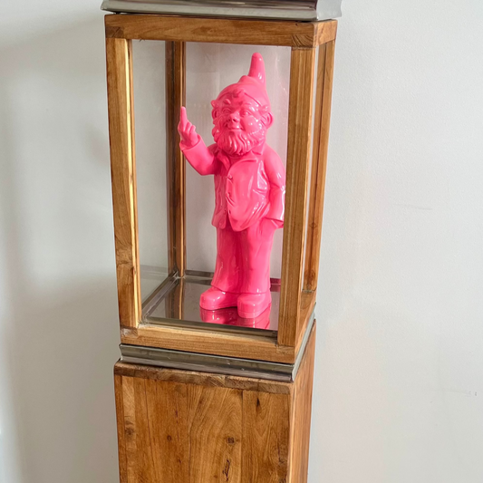 Wooden Pillar Display Stand with Naughty Gnome