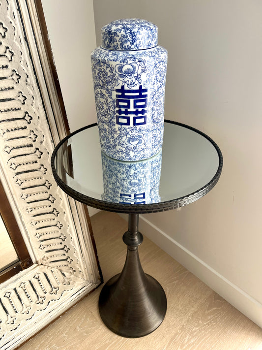 Elegant Early Settler Side Table with Stunning Shanghai Ceramic Jar