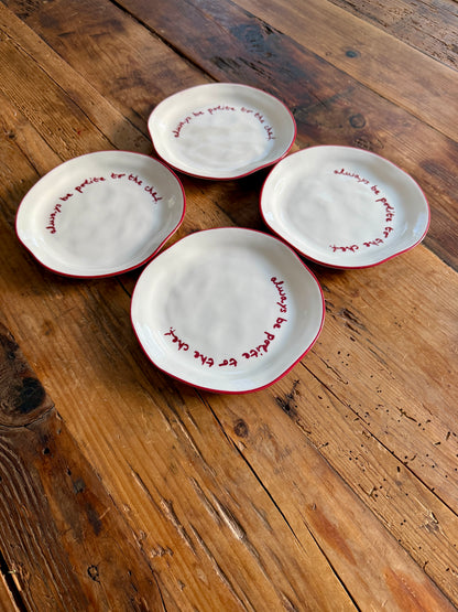 MÆGEN Set of 4 x Statement Plates - 'always Be Polite To the Chef.'
