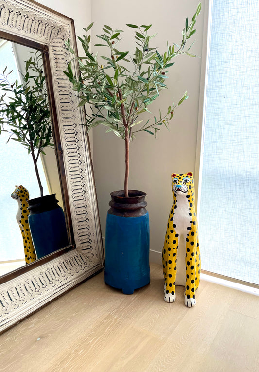 Lovely Faux Olive Tree in Rustic Wooden Vase