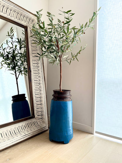 Lovely Faux Olive Tree in Rustic Wooden Vase