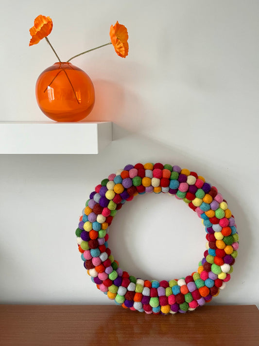 Colourful Felted Pom-Pom Wreath