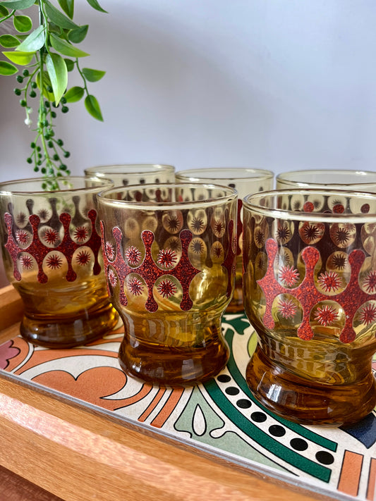 Retro Amber Glasses x 6