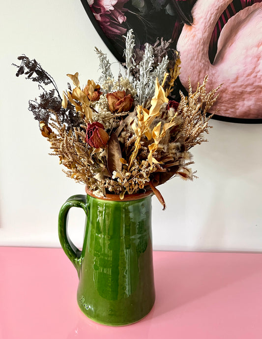 Gorgeous Green Jug with Faux Flowers
