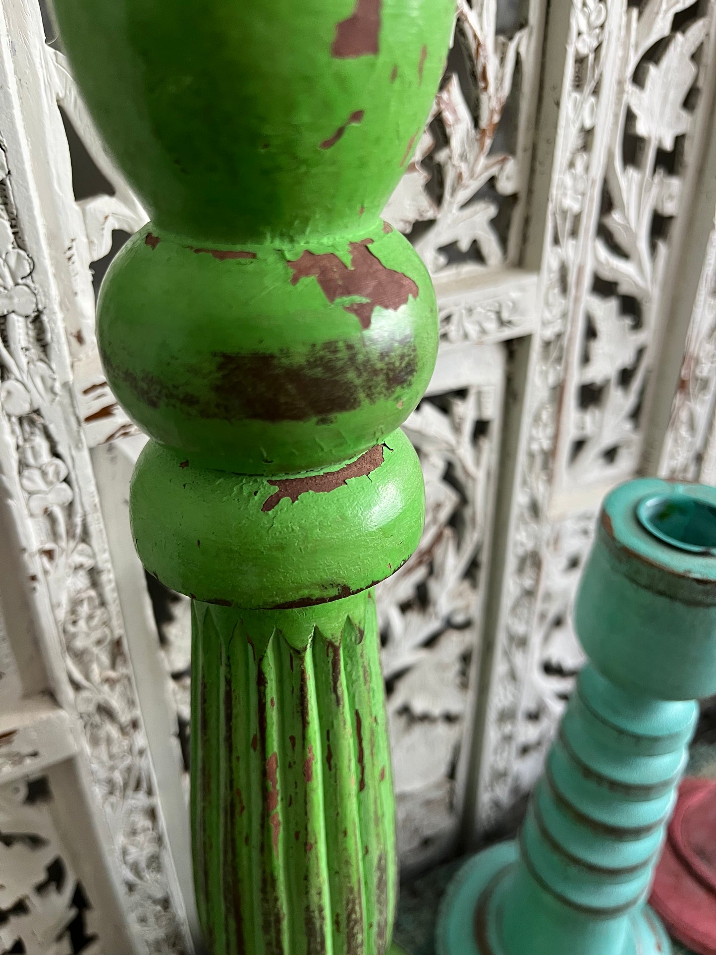 Colourful Trio of  Wooden Shabby Chic Candleholders