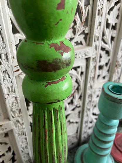 Colourful Trio of  Wooden Shabby Chic Candleholders