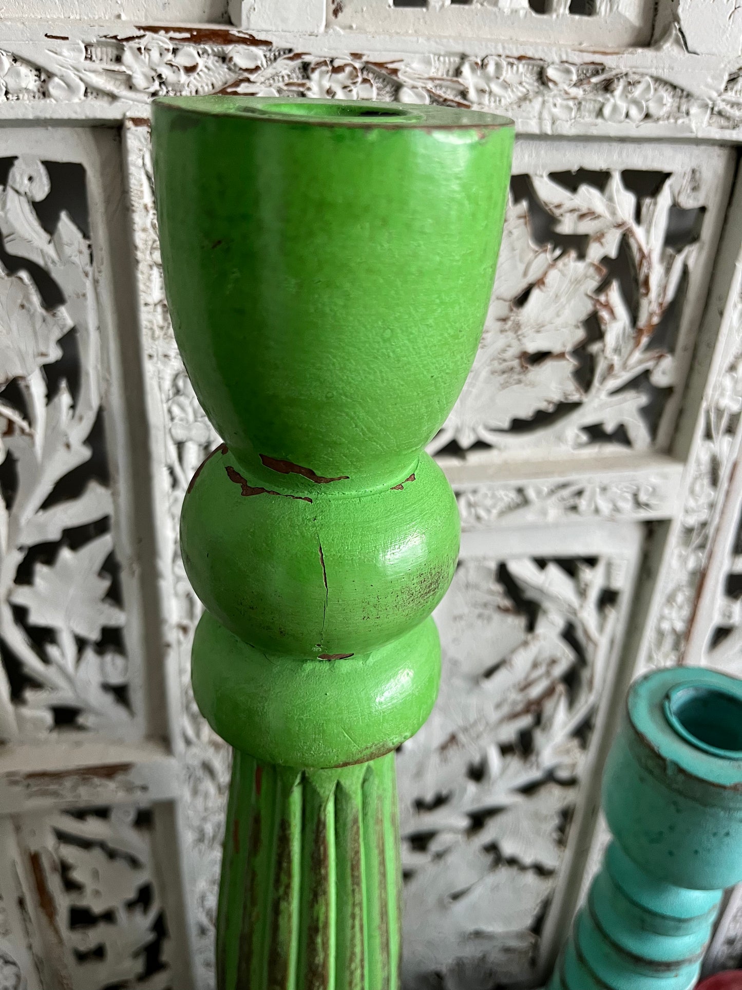Colourful Trio of  Wooden Shabby Chic Candleholders
