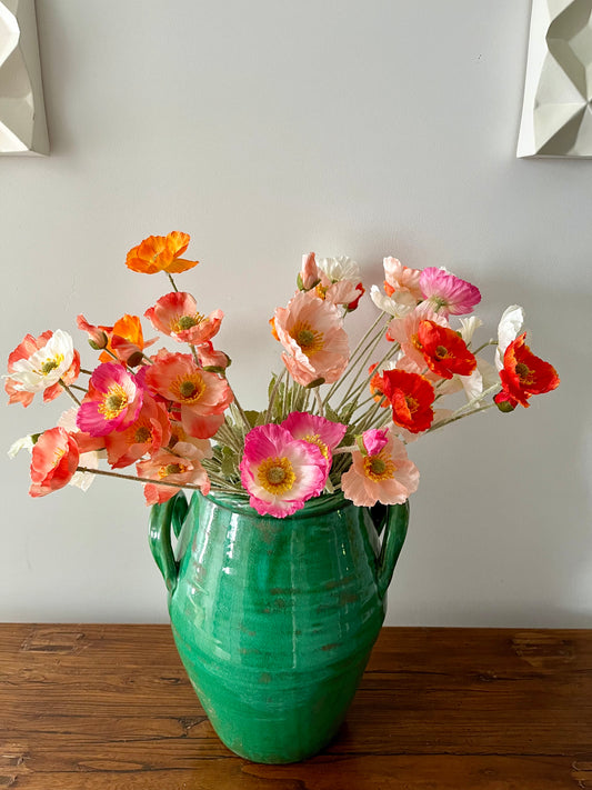 Gorgeous Green Urn Vase with Faux Poppies