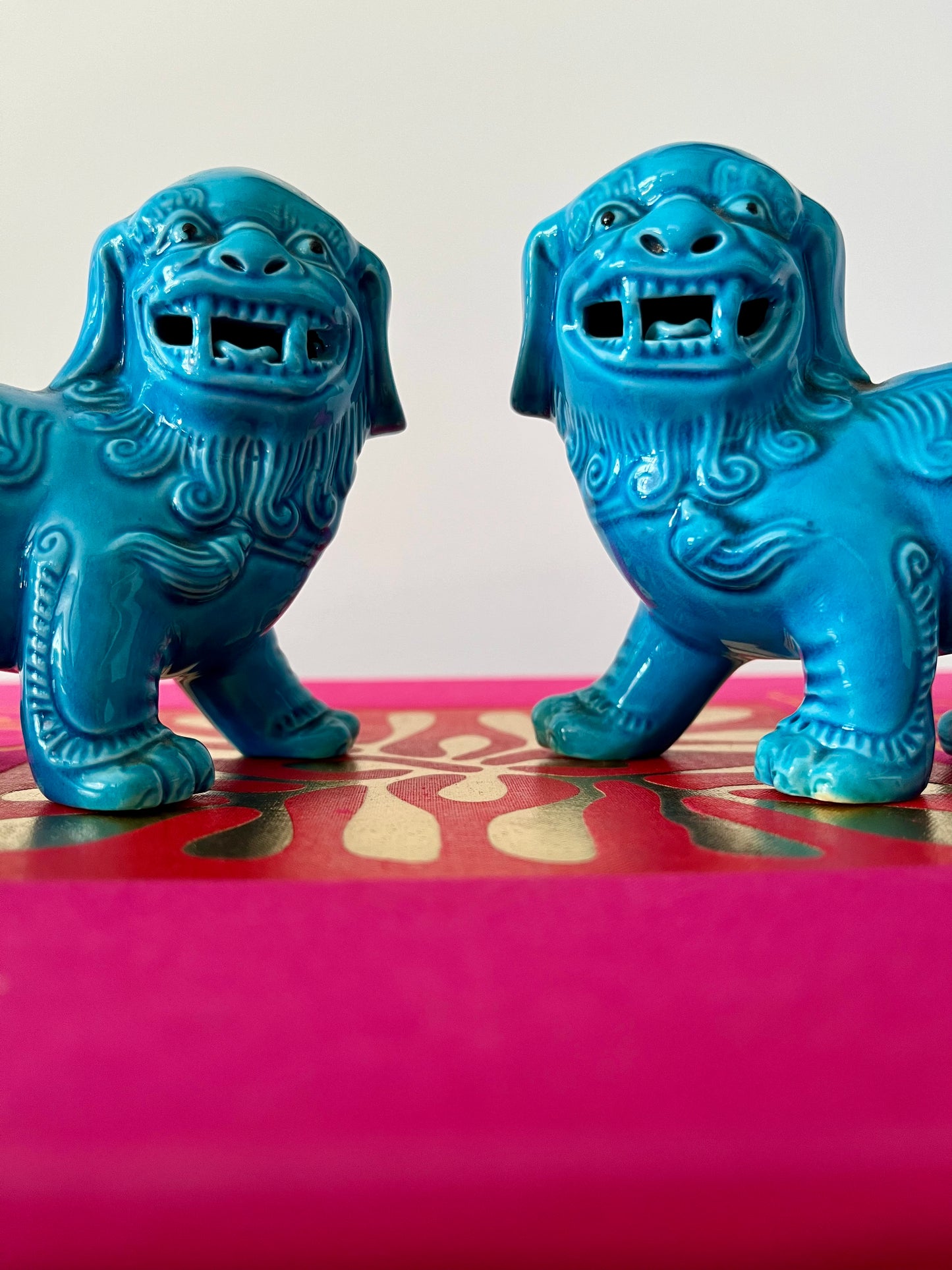 Pair of Turquoise Foo Dog Ornaments