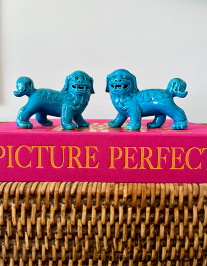 Pair of Turquoise Foo Dog Ornaments