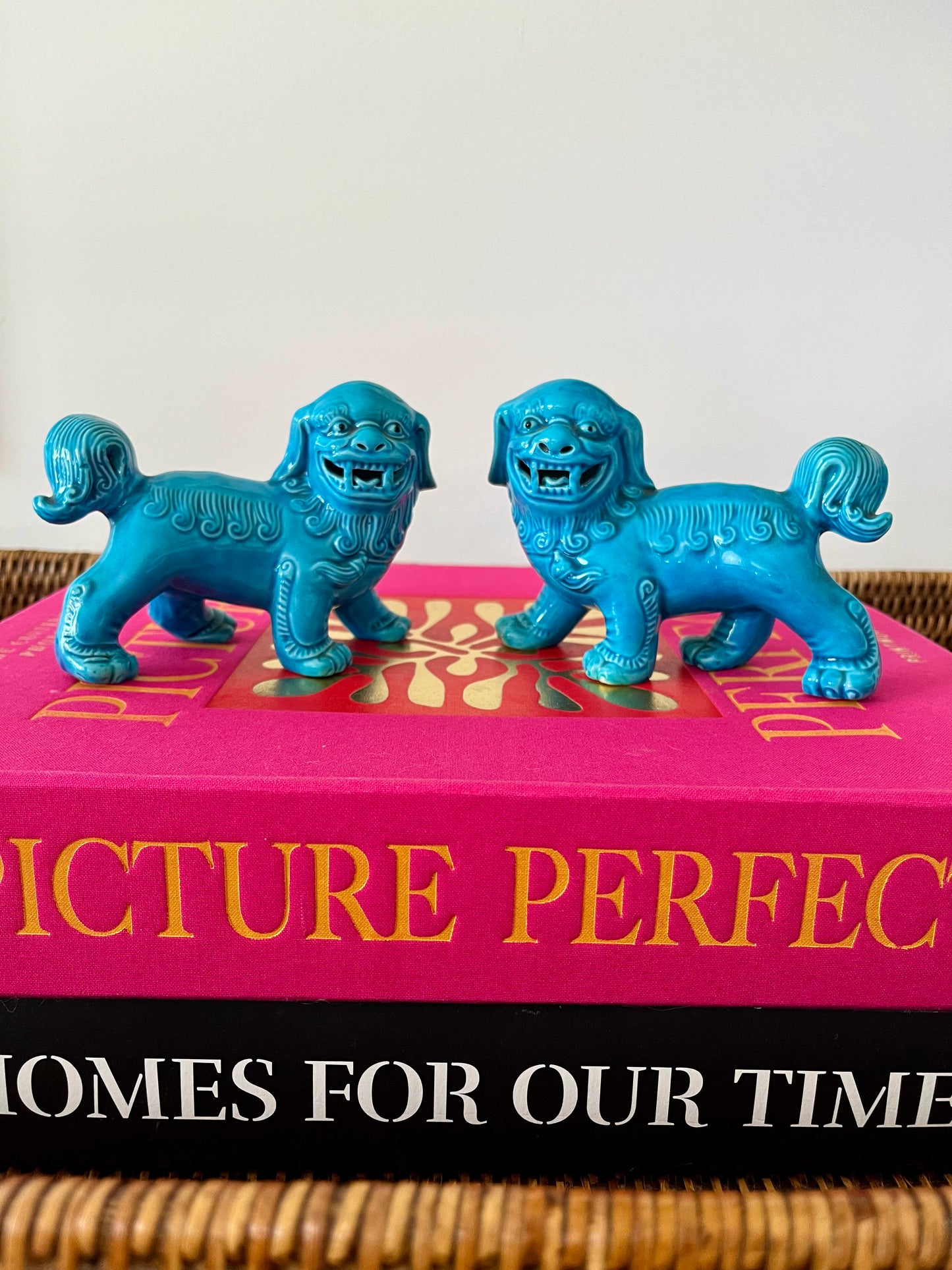 Pair of Turquoise Foo Dog Ornaments