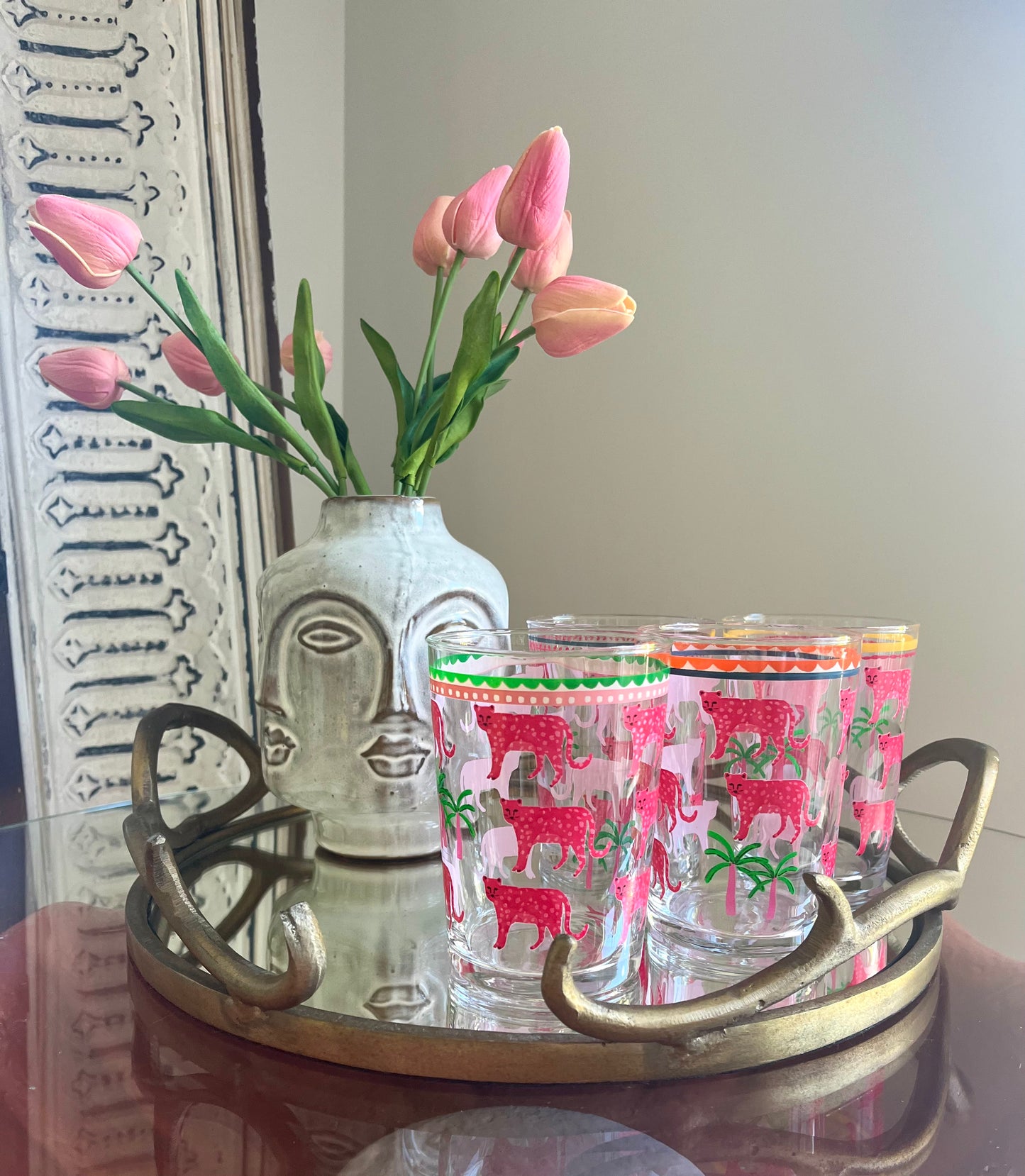 Gorgeous Tray with Funky Glasses & Fabulous Faces Vase