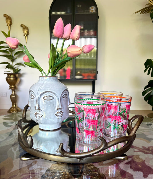 Gorgeous Tray with Funky Glasses & Fabulous Faces Vase