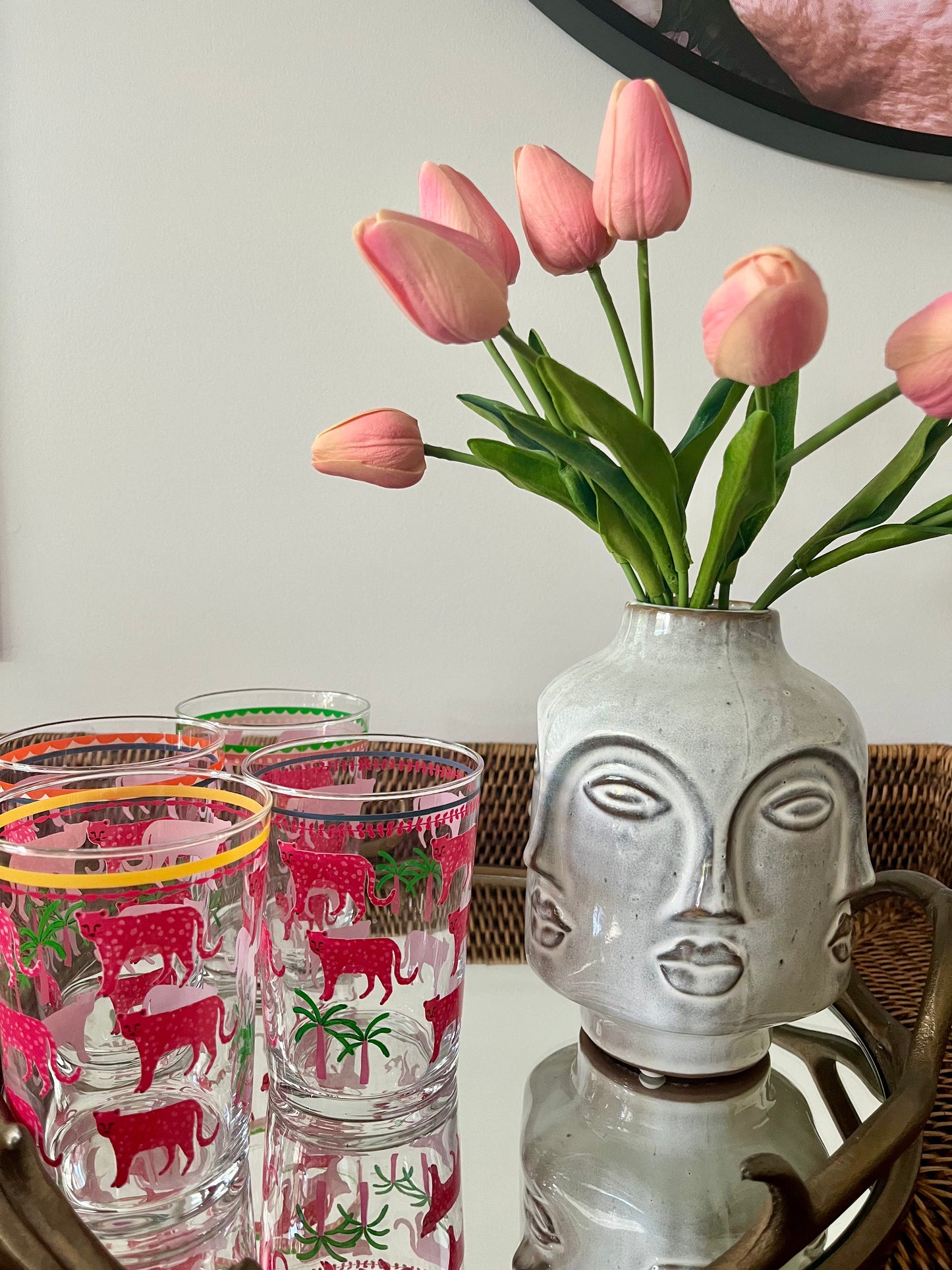 Gorgeous Tray with Funky Glasses & Fabulous Faces Vase