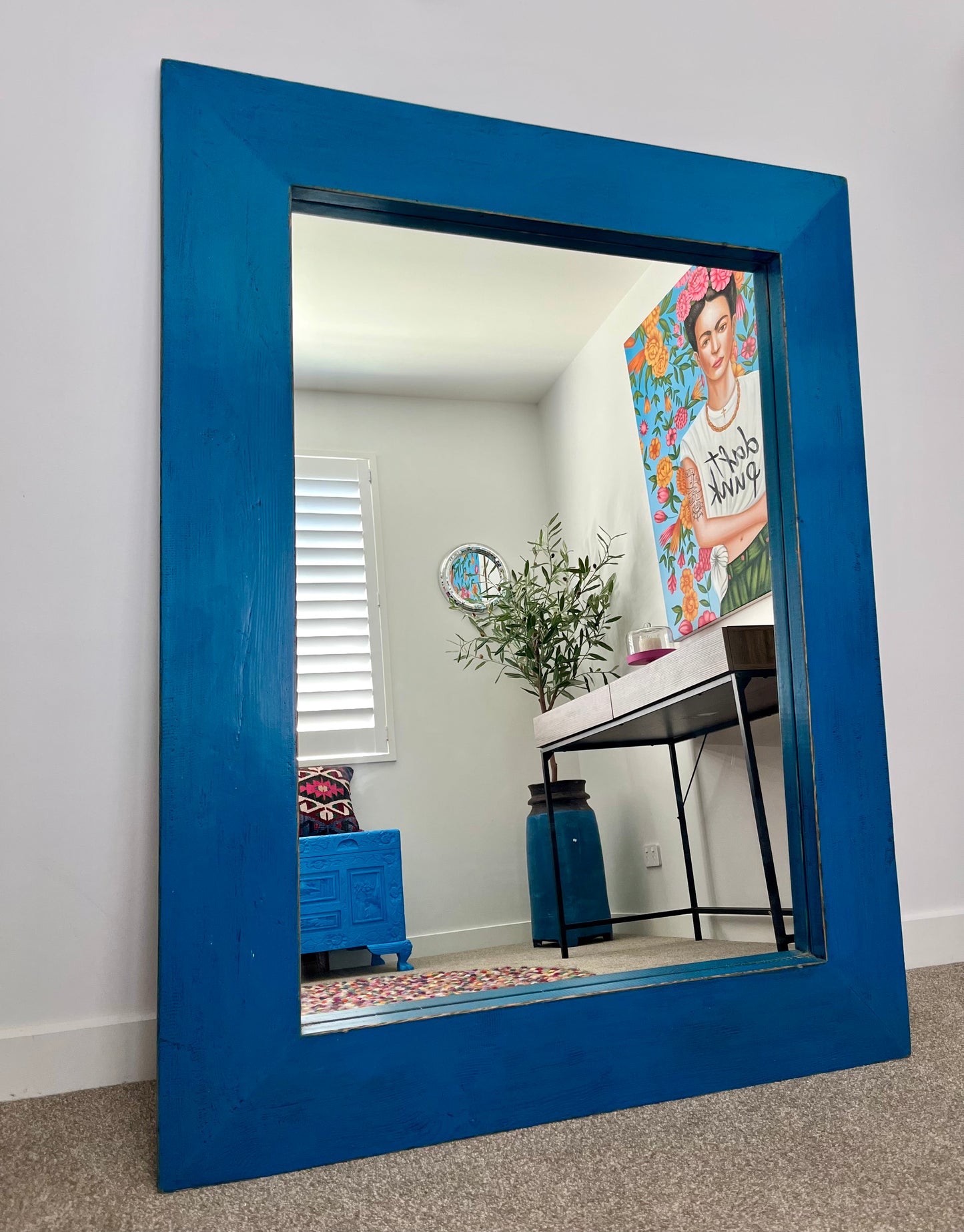 Beautiful Blue Wooden Mirror
