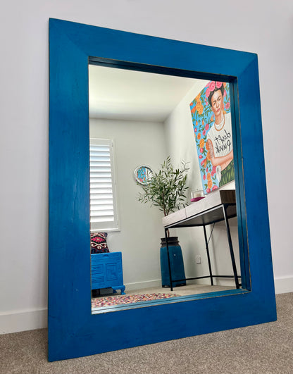 Beautiful Blue Wooden Mirror