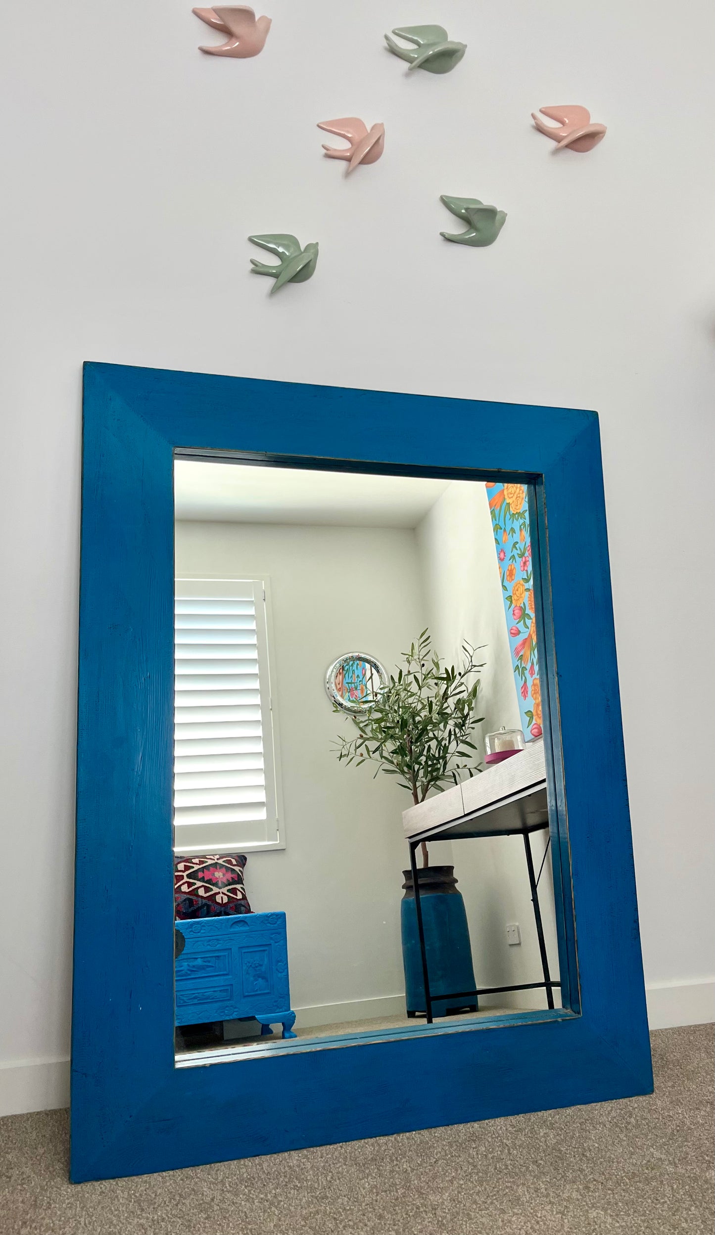 Beautiful Blue Wooden Mirror