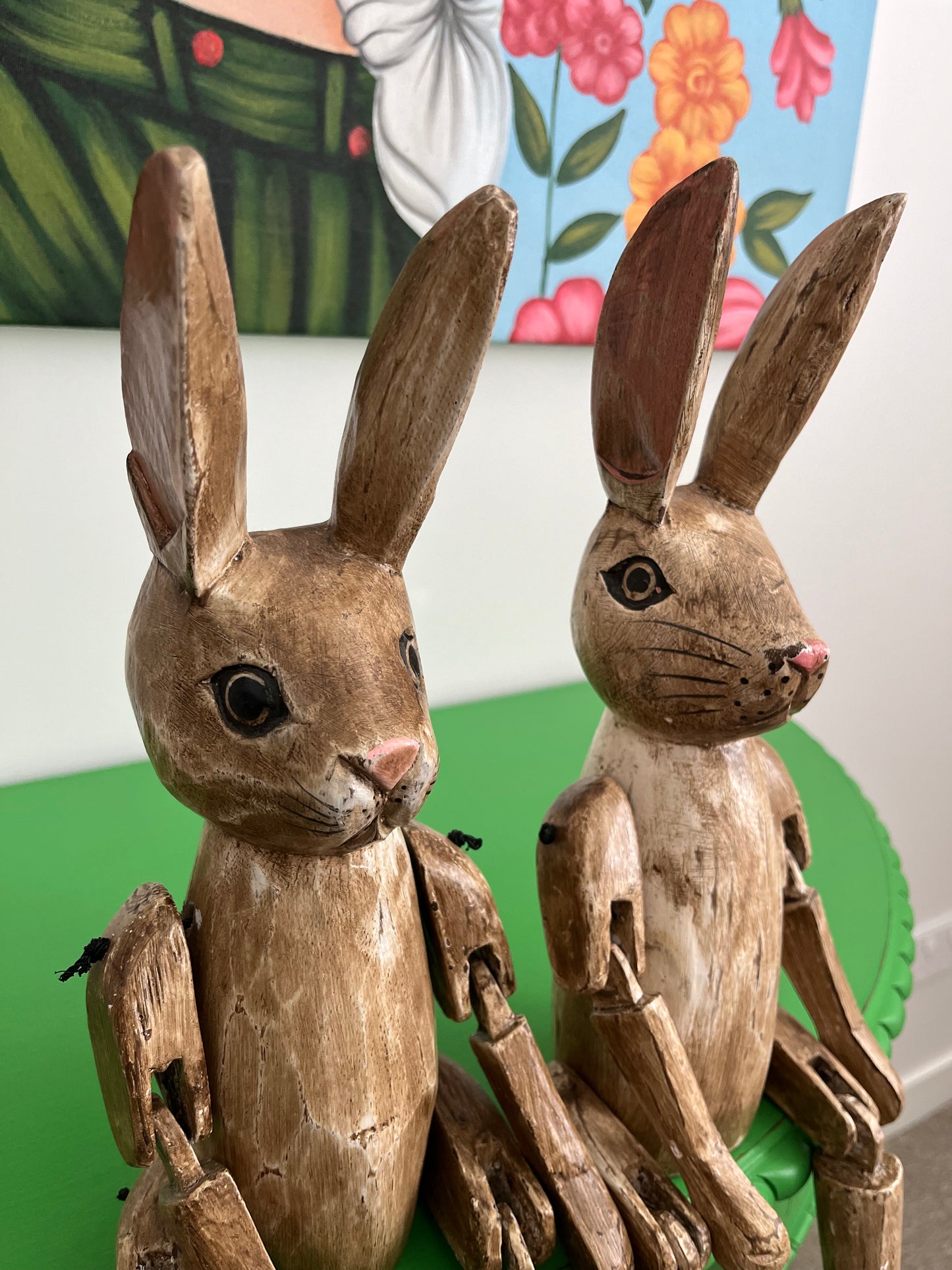 Lovely Pair of Wooden Rabbits