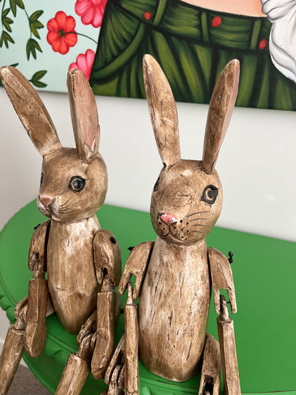 Lovely Pair of Wooden Rabbits