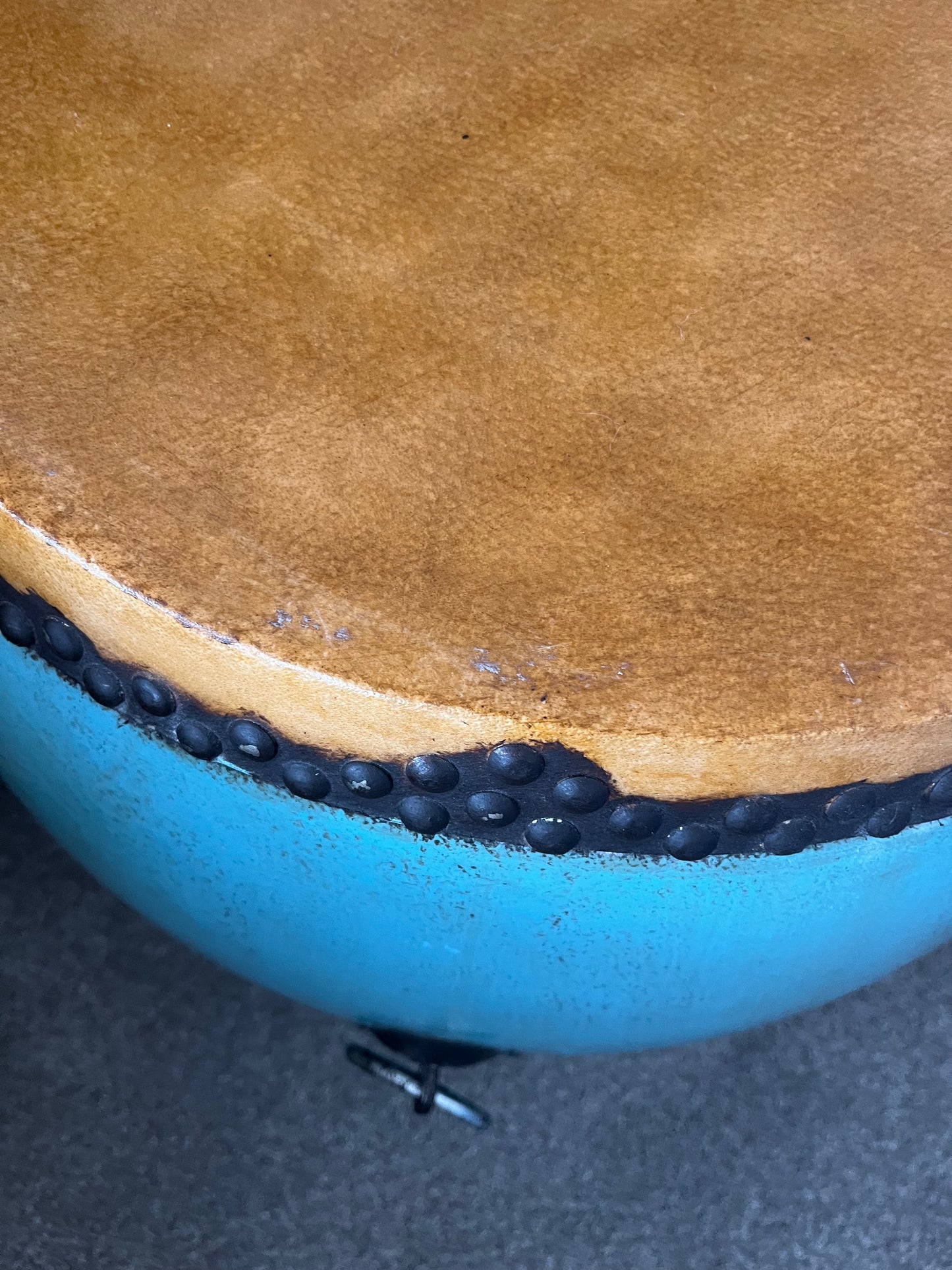 Beautiful Blue Antique Drum Style Table             ( with darker top )